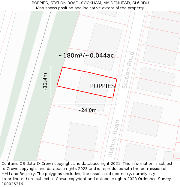 POPPIES, STATION ROAD, COOKHAM, MAIDENHEAD, SL6 9BU: Plot and title map