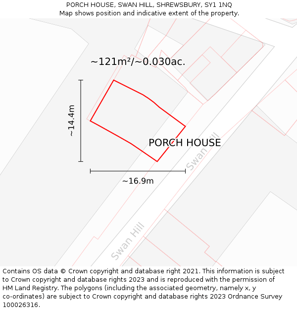 PORCH HOUSE, SWAN HILL, SHREWSBURY, SY1 1NQ: Plot and title map
