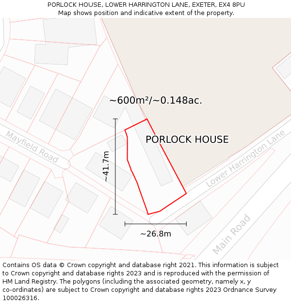 PORLOCK HOUSE, LOWER HARRINGTON LANE, EXETER, EX4 8PU: Plot and title map