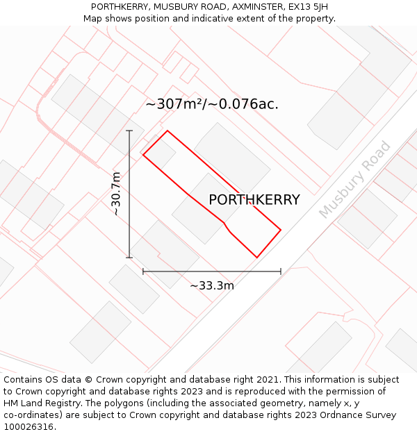 PORTHKERRY, MUSBURY ROAD, AXMINSTER, EX13 5JH: Plot and title map