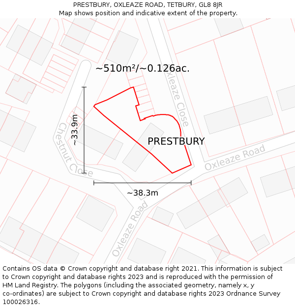 PRESTBURY, OXLEAZE ROAD, TETBURY, GL8 8JR: Plot and title map
