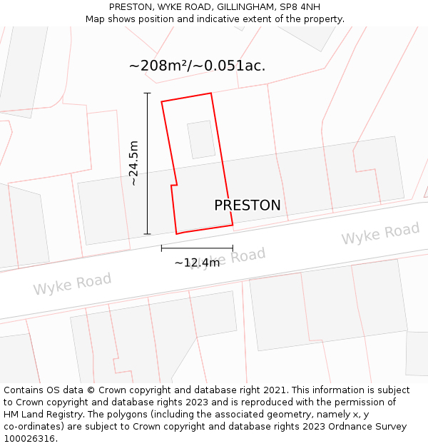 PRESTON, WYKE ROAD, GILLINGHAM, SP8 4NH: Plot and title map