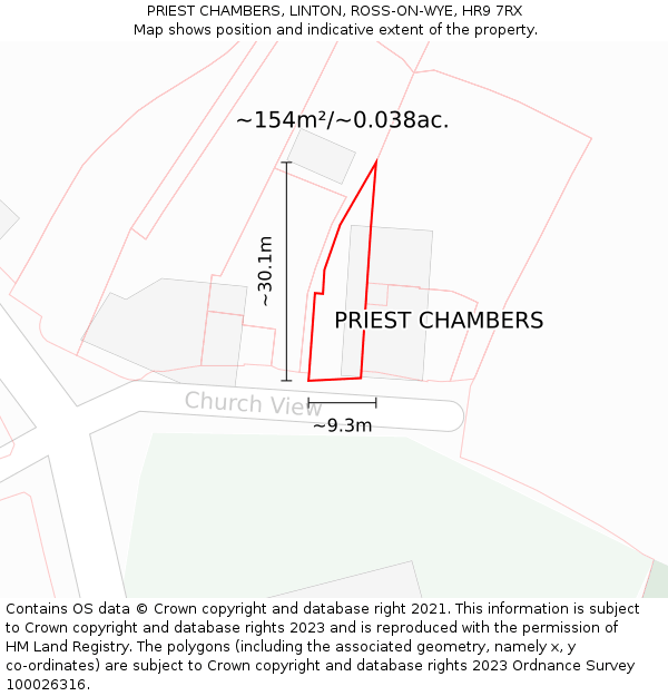 PRIEST CHAMBERS, LINTON, ROSS-ON-WYE, HR9 7RX: Plot and title map