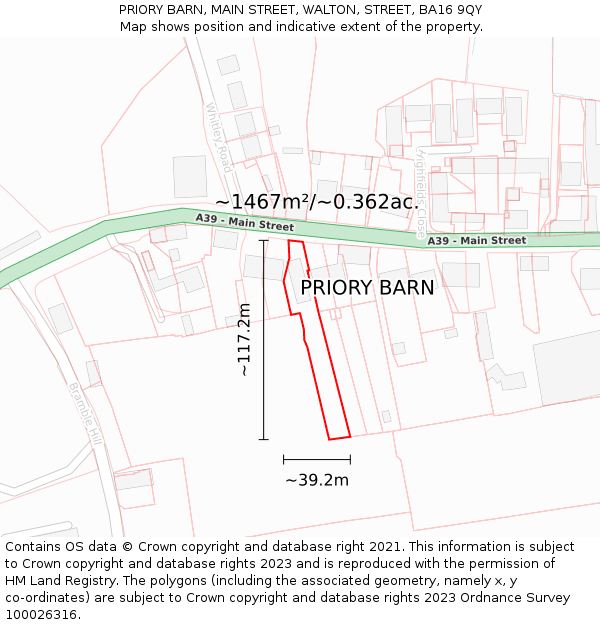 PRIORY BARN, MAIN STREET, WALTON, STREET, BA16 9QY: Plot and title map