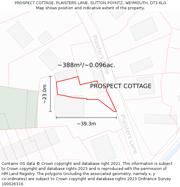 PROSPECT COTTAGE, PLAISTERS LANE, SUTTON POYNTZ, WEYMOUTH, DT3 6LG: Plot and title map