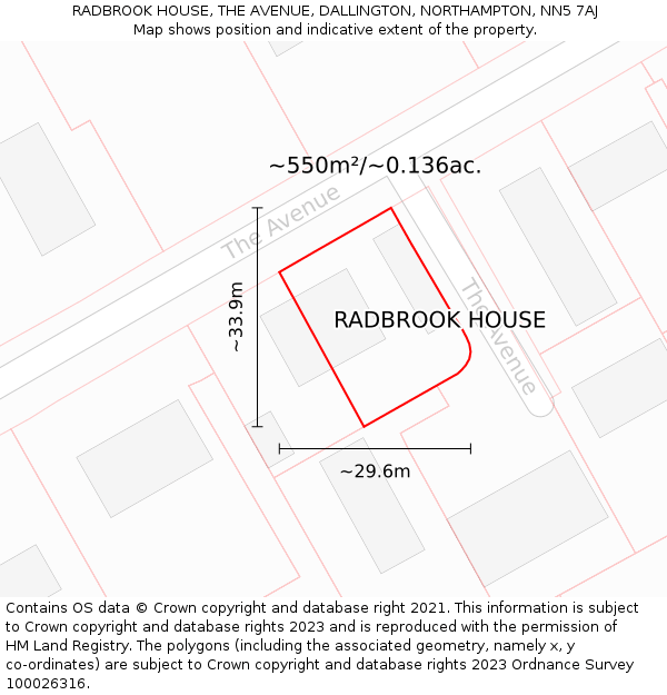 RADBROOK HOUSE, THE AVENUE, DALLINGTON, NORTHAMPTON, NN5 7AJ: Plot and title map