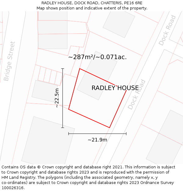 RADLEY HOUSE, DOCK ROAD, CHATTERIS, PE16 6RE: Plot and title map