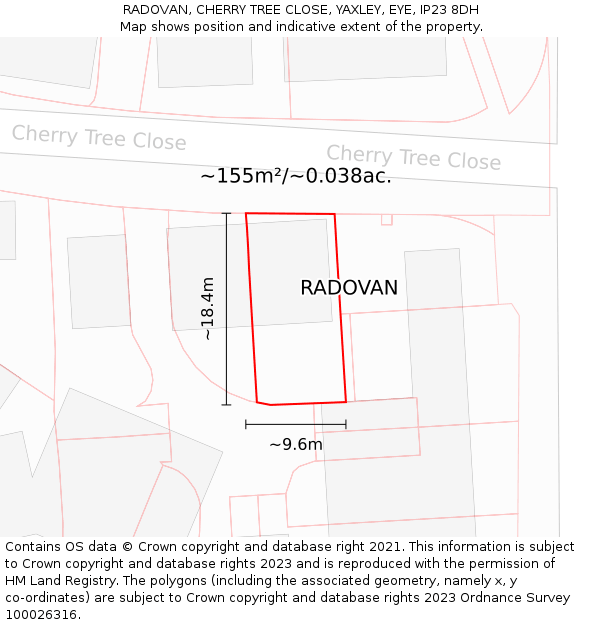 RADOVAN, CHERRY TREE CLOSE, YAXLEY, EYE, IP23 8DH: Plot and title map