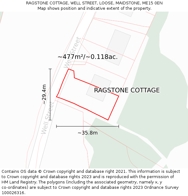 RAGSTONE COTTAGE, WELL STREET, LOOSE, MAIDSTONE, ME15 0EN: Plot and title map