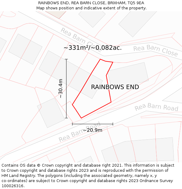 RAINBOWS END, REA BARN CLOSE, BRIXHAM, TQ5 9EA: Plot and title map