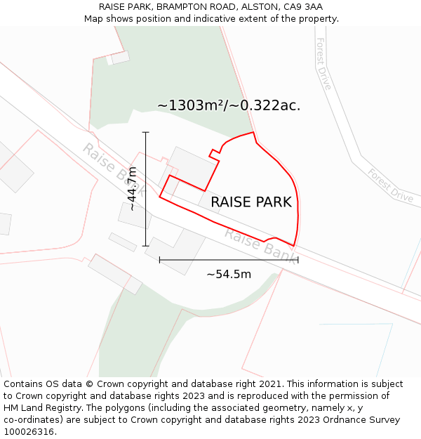 RAISE PARK, BRAMPTON ROAD, ALSTON, CA9 3AA: Plot and title map