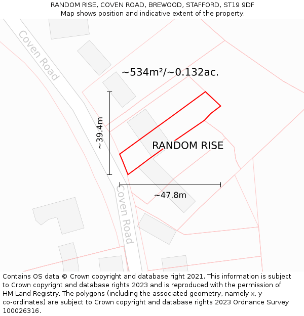 RANDOM RISE, COVEN ROAD, BREWOOD, STAFFORD, ST19 9DF: Plot and title map