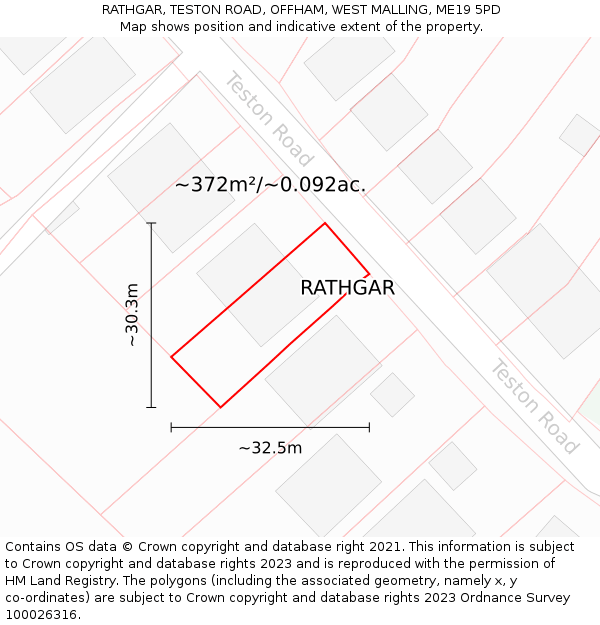 RATHGAR, TESTON ROAD, OFFHAM, WEST MALLING, ME19 5PD: Plot and title map