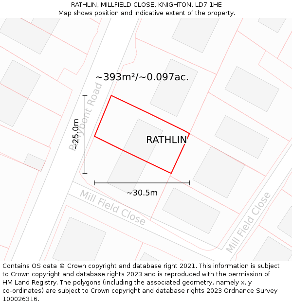 RATHLIN, MILLFIELD CLOSE, KNIGHTON, LD7 1HE: Plot and title map