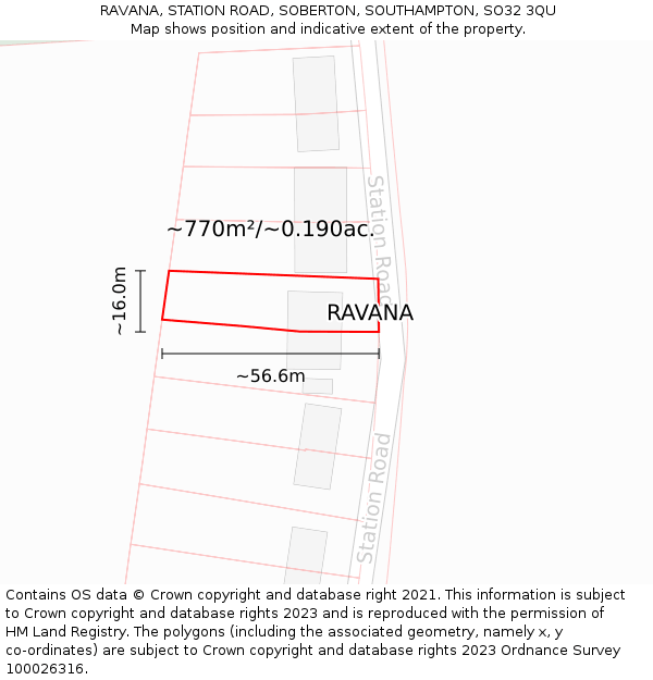 RAVANA, STATION ROAD, SOBERTON, SOUTHAMPTON, SO32 3QU: Plot and title map