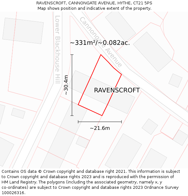 RAVENSCROFT, CANNONGATE AVENUE, HYTHE, CT21 5PS: Plot and title map
