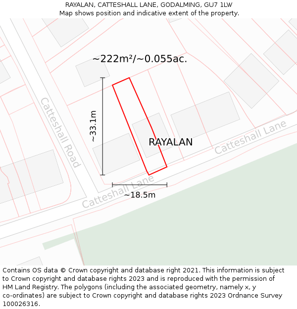 RAYALAN, CATTESHALL LANE, GODALMING, GU7 1LW: Plot and title map