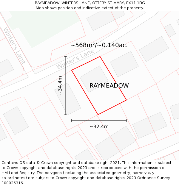 RAYMEADOW, WINTERS LANE, OTTERY ST MARY, EX11 1BG: Plot and title map