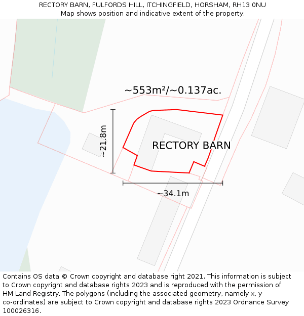 RECTORY BARN, FULFORDS HILL, ITCHINGFIELD, HORSHAM, RH13 0NU: Plot and title map