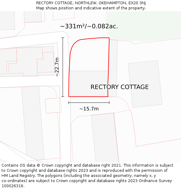 RECTORY COTTAGE, NORTHLEW, OKEHAMPTON, EX20 3NJ: Plot and title map