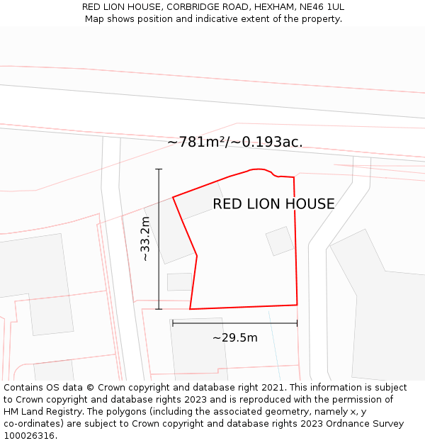 RED LION HOUSE, CORBRIDGE ROAD, HEXHAM, NE46 1UL: Plot and title map