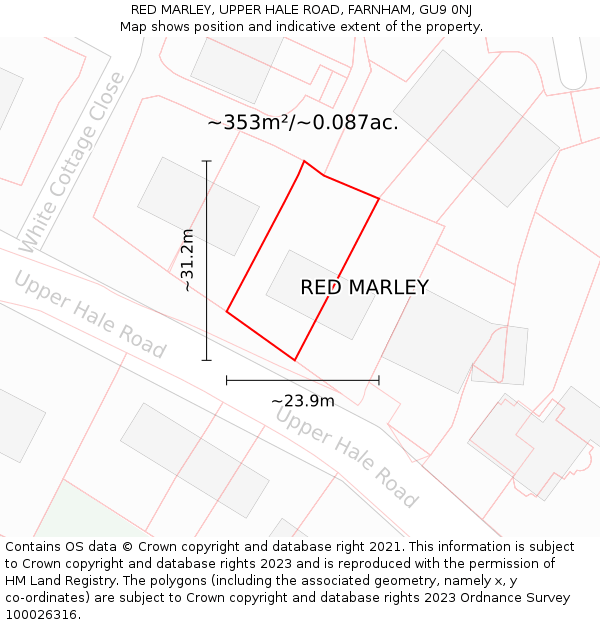 RED MARLEY, UPPER HALE ROAD, FARNHAM, GU9 0NJ: Plot and title map
