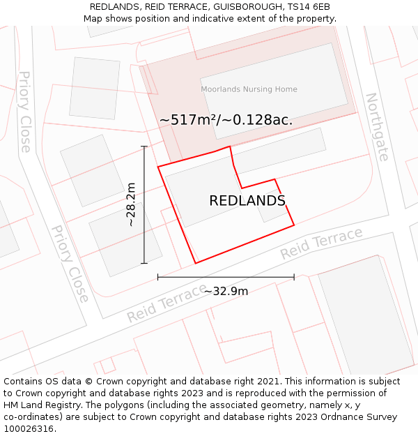 REDLANDS, REID TERRACE, GUISBOROUGH, TS14 6EB: Plot and title map