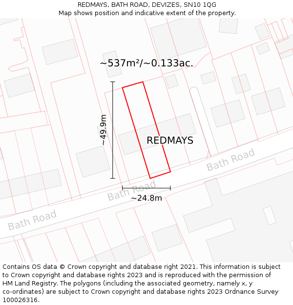 REDMAYS, BATH ROAD, DEVIZES, SN10 1QG: Plot and title map