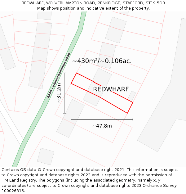 REDWHARF, WOLVERHAMPTON ROAD, PENKRIDGE, STAFFORD, ST19 5DR: Plot and title map