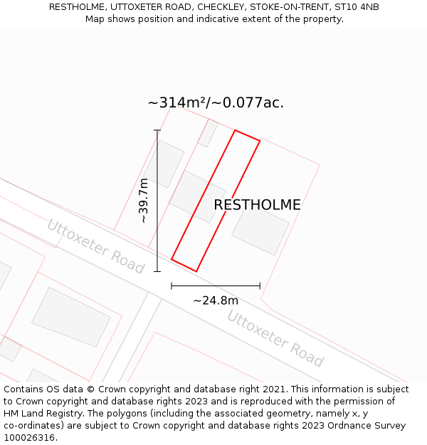 RESTHOLME, UTTOXETER ROAD, CHECKLEY, STOKE-ON-TRENT, ST10 4NB: Plot and title map