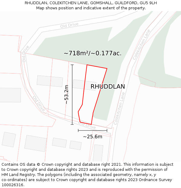 RHUDDLAN, COLEKITCHEN LANE, GOMSHALL, GUILDFORD, GU5 9LH: Plot and title map