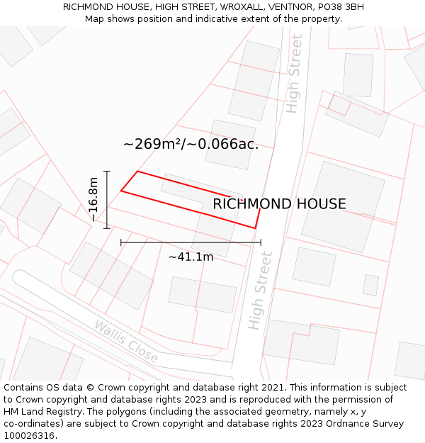 RICHMOND HOUSE, HIGH STREET, WROXALL, VENTNOR, PO38 3BH: Plot and title map