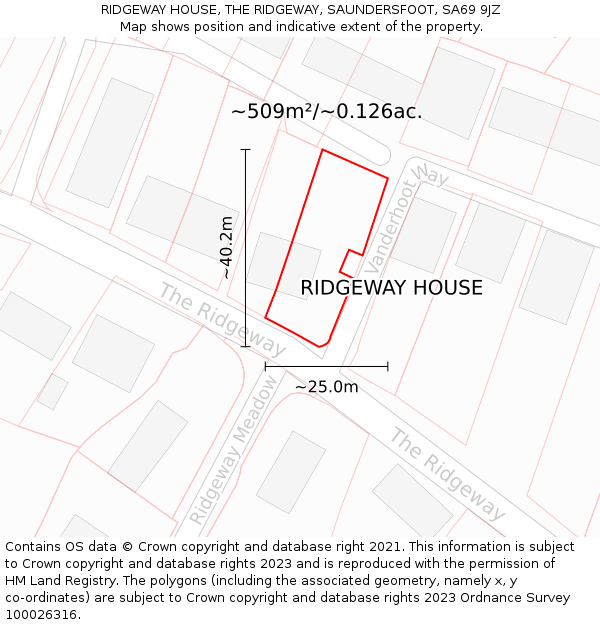 RIDGEWAY HOUSE, THE RIDGEWAY, SAUNDERSFOOT, SA69 9JZ: Plot and title map