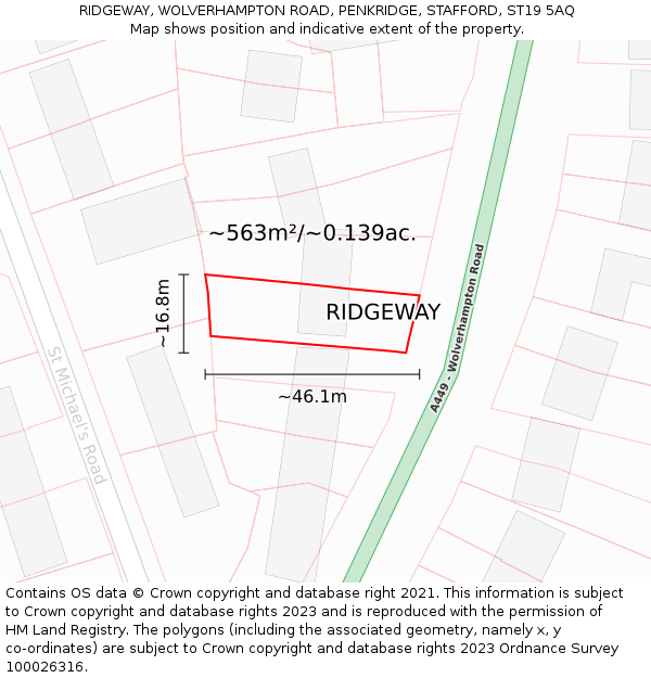 RIDGEWAY, WOLVERHAMPTON ROAD, PENKRIDGE, STAFFORD, ST19 5AQ: Plot and title map