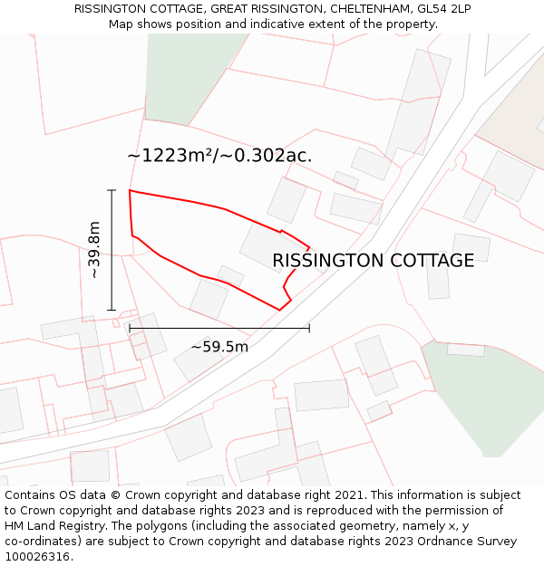 RISSINGTON COTTAGE, GREAT RISSINGTON, CHELTENHAM, GL54 2LP: Plot and title map