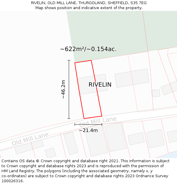 RIVELIN, OLD MILL LANE, THURGOLAND, SHEFFIELD, S35 7EG: Plot and title map