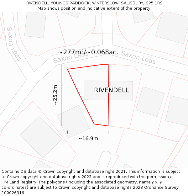 RIVENDELL, YOUNGS PADDOCK, WINTERSLOW, SALISBURY, SP5 1RS: Plot and title map