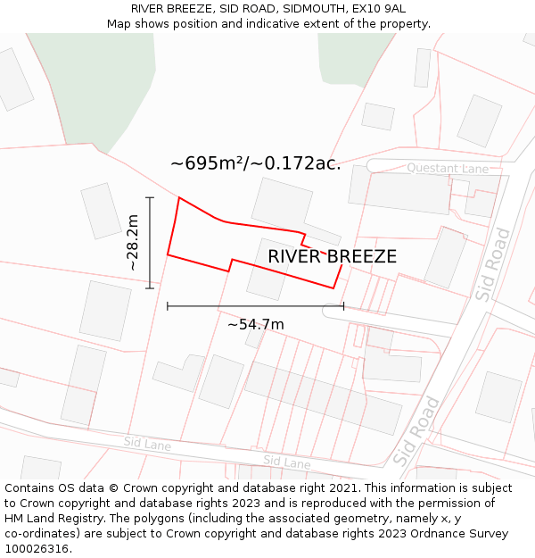 RIVER BREEZE, SID ROAD, SIDMOUTH, EX10 9AL: Plot and title map