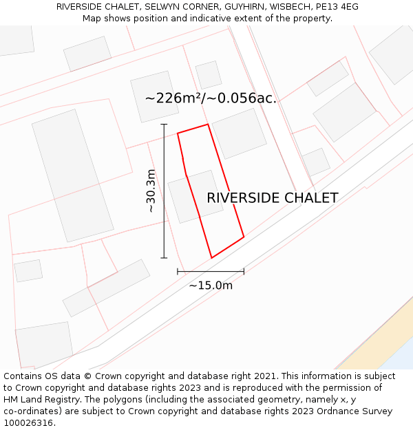 RIVERSIDE CHALET, SELWYN CORNER, GUYHIRN, WISBECH, PE13 4EG: Plot and title map