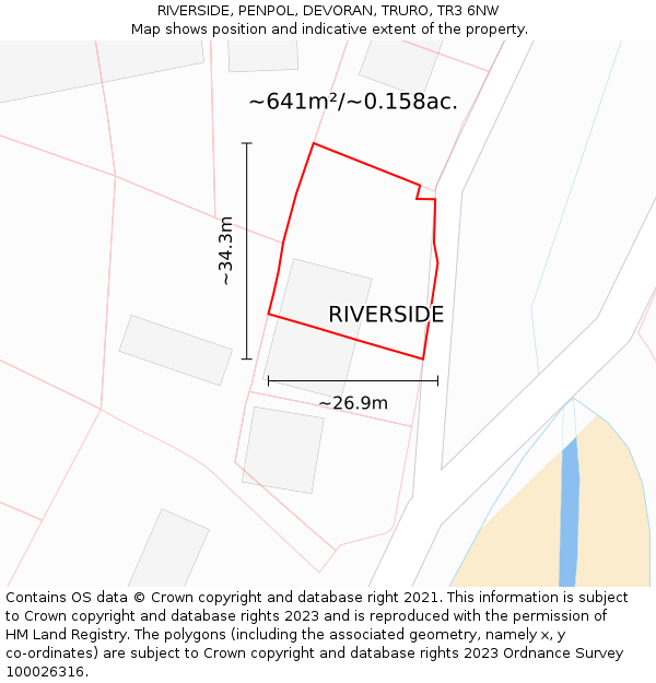 RIVERSIDE, PENPOL, DEVORAN, TRURO, TR3 6NW: Plot and title map