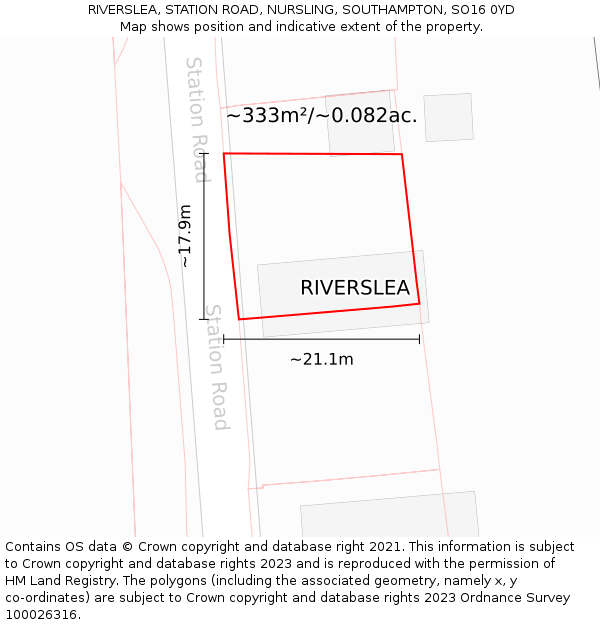 RIVERSLEA, STATION ROAD, NURSLING, SOUTHAMPTON, SO16 0YD: Plot and title map