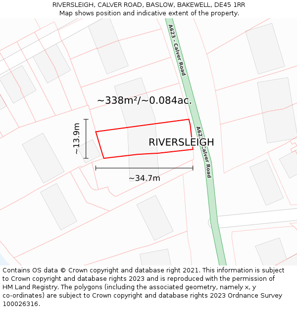 RIVERSLEIGH, CALVER ROAD, BASLOW, BAKEWELL, DE45 1RR: Plot and title map