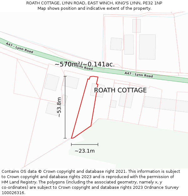 ROATH COTTAGE, LYNN ROAD, EAST WINCH, KING'S LYNN, PE32 1NP: Plot and title map