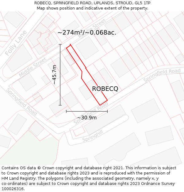 ROBECQ, SPRINGFIELD ROAD, UPLANDS, STROUD, GL5 1TP: Plot and title map
