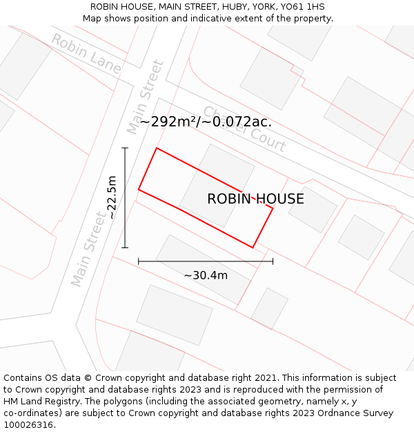 ROBIN HOUSE, MAIN STREET, HUBY, YORK, YO61 1HS: Plot and title map