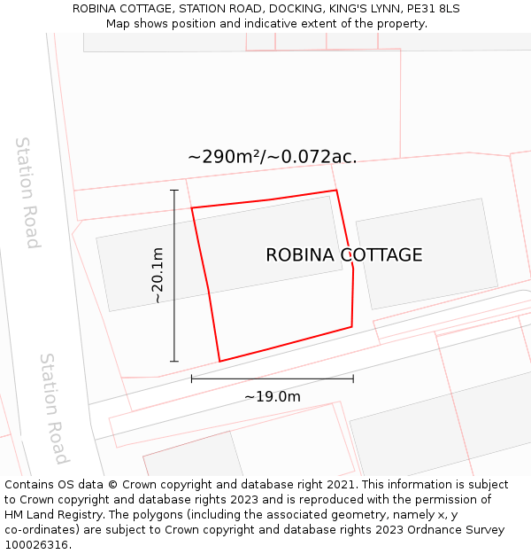 ROBINA COTTAGE, STATION ROAD, DOCKING, KING'S LYNN, PE31 8LS: Plot and title map