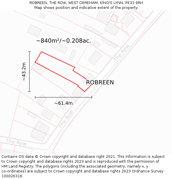 ROBREEN, THE ROW, WEST DEREHAM, KING'S LYNN, PE33 9RH: Plot and title map