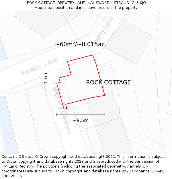 ROCK COTTAGE, BREWERY LANE, NAILSWORTH, STROUD, GL6 0JQ: Plot and title map