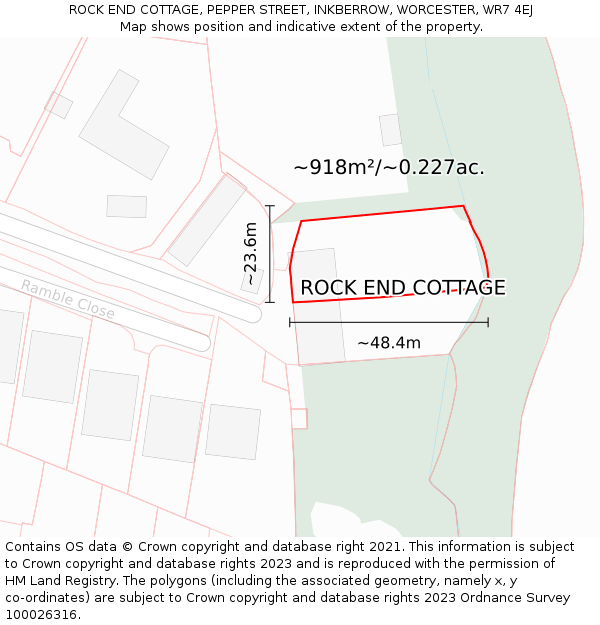 ROCK END COTTAGE, PEPPER STREET, INKBERROW, WORCESTER, WR7 4EJ: Plot and title map
