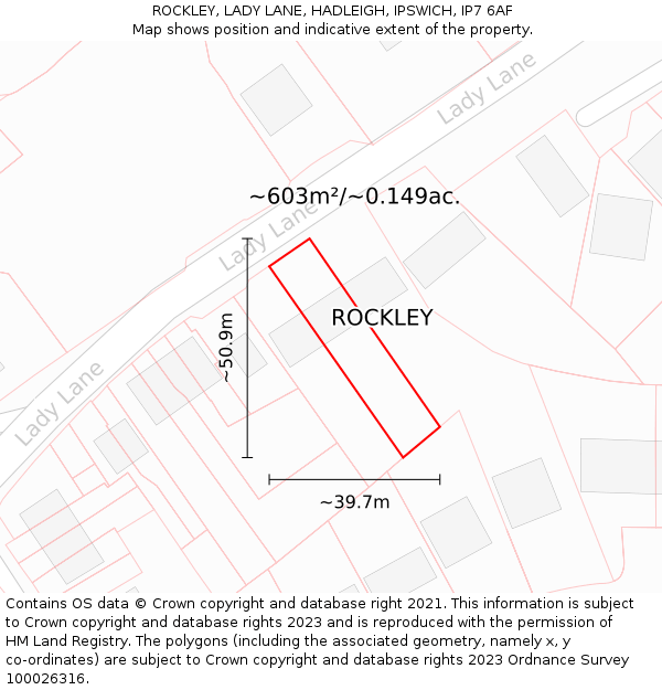 ROCKLEY, LADY LANE, HADLEIGH, IPSWICH, IP7 6AF: Plot and title map